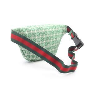 Gucci Star Waist Bag Body Canvas Leather Green White